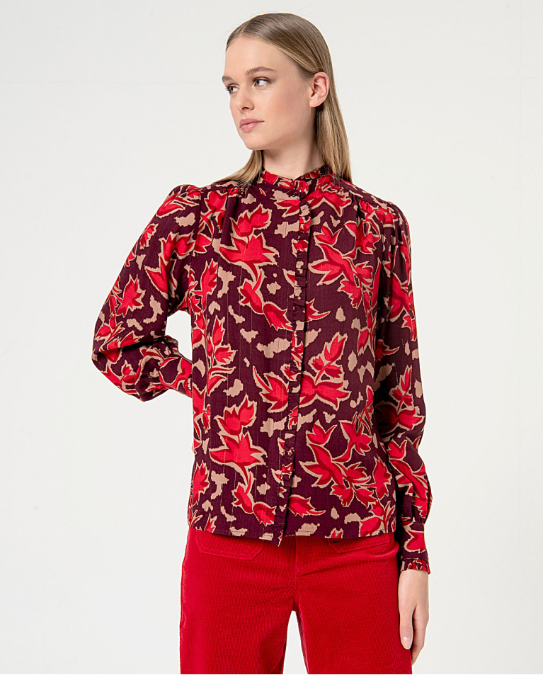 Blusa cuello Mao estampada